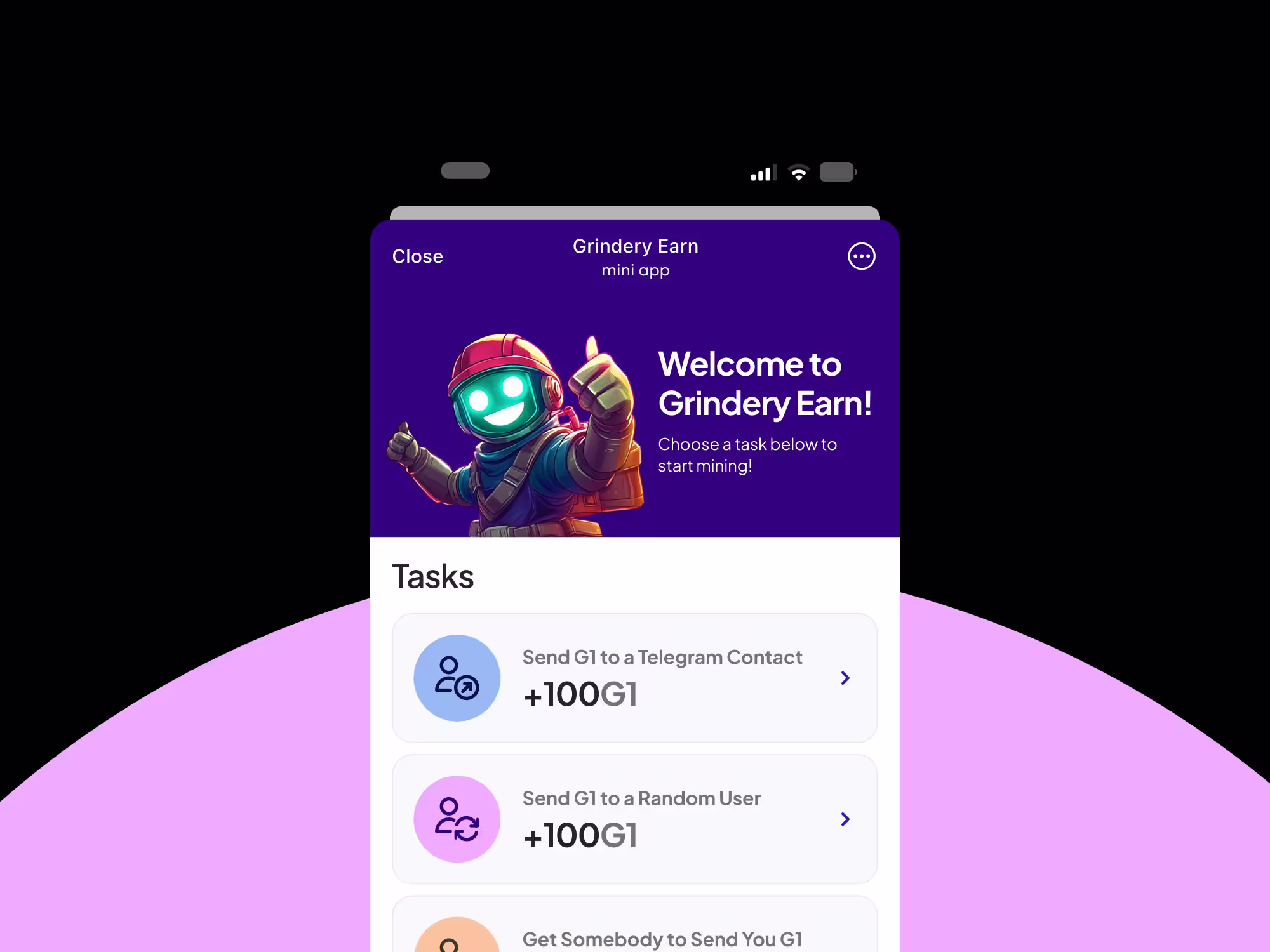 In 2024, Grindery Wallet reached over 4 million users. To increase engagement and help users get the most out of the product, we created the Grindery Earn App—a Telegram Mini App (TMA) designed to gamify the experience. The goal was to encourage users to complete meaningful actions within the wallet while making the process entertaining. A fantasy-style miner character guided users through “mining” tasks, each linked to wallet functionality and rewards in G1 tokens. AI tools, including MidJourney, were used to create the visual assets, ensuring a distinctive and engaging aesthetic that supported the gamification strategy. The outcome was a more interactive and rewarding experience that reinforced product adoption and user retention.